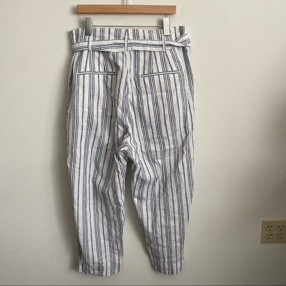 Madewell || Paperbag Waist Pants Belted Baltic Stripe Linen Blend White 16 - Picture 5 of 10